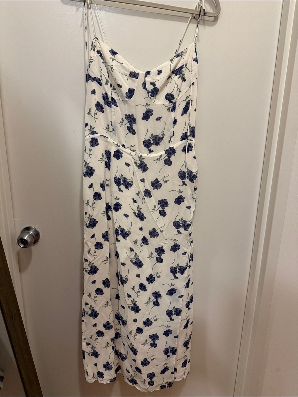 Reformation: White Dress with Blue floral Print